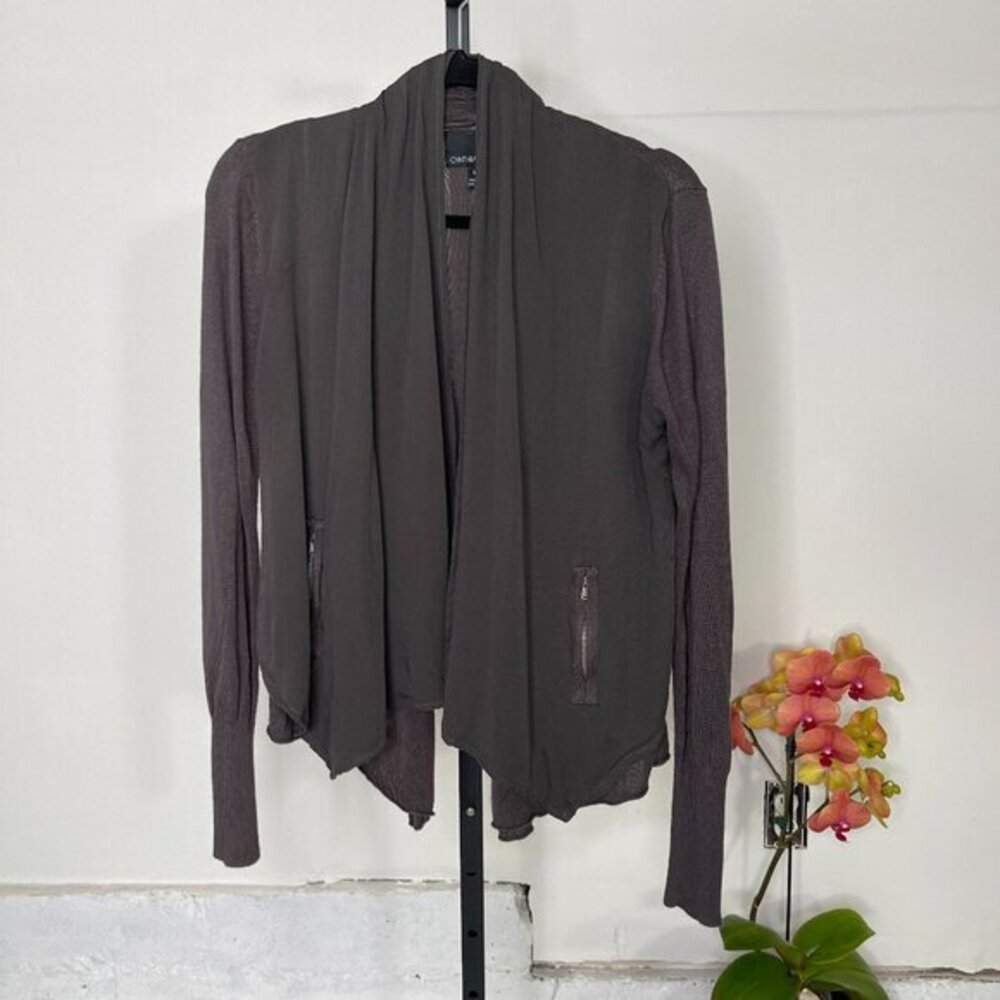 Cynthia Rowley M Viscose Brown Long Sleeve Open Front Draped Cardigan Size M
